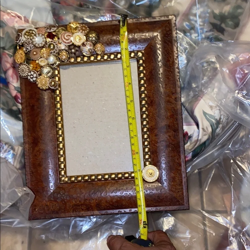 Vintage Buttons Decorative Brown Frame with Gold Accents